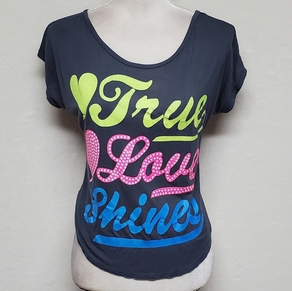 VINTAGE Say Anything Gray Graphic True Love Shines Cropped Split Back Tee - Picture 4 of 12